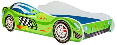 KOBI Kinderbett mit Rausfallschutz Auto | Rennwagen | 140 x 70 cm | Jugendbett mit Matratze | Kinderbetten Jungen Mädchen | Einzelbett Kinder Bett Autobett