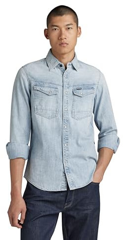G-STAR Para Hombre Camisa Dakota Slim, Azul (Sun Faded Blue Mist D23616-D252-G342), S