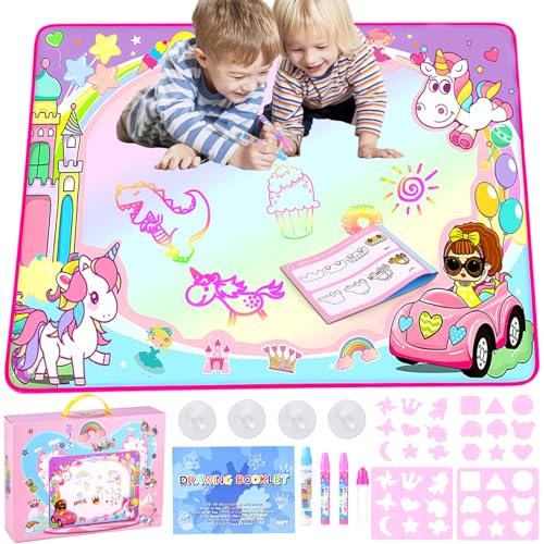 Nabance Agua Dibujo Pintura, 100 X 80 CM Alfombra de Agua con Bolígrafos Mágicas, Agua Multicolor Alfombra de Dibujo para Niños, Juguete Educativo Regalo, Idea de Regalo para niños de 3+ años