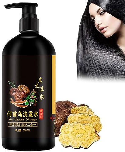 Polygonum Multiflorum Shampoo Für Schwarzes Haar, Polygonum Multiflorum Shampoo, Kräuteressenz-Shampoo, Fördert Das Haarwachstum Und Beugt Haarausfall Vor (Shampoo 500ml)