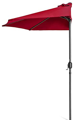 JUNNIU Parasol Parapluie Rouge foncé 9,8 Pieds Demi-Rond extérieur Patio marché Parapluie, Grand Mur/Balcon/Cour Pare-Soleil, Parasol Parasol avec manivelle Decoration