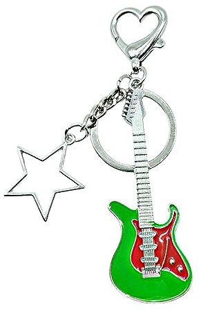 Meefisher Porte-clés esthétique en forme de guitare de musique punk, étoile mignonne pour fille et femme, amateurs de musique, cadeaux kawaii, Big Star Guitare verte, Medium