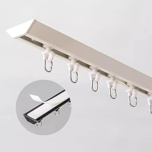 Selbstklebende Vorhangstange, Vorhangschiene Ohne Bohren Mit Endkappe Und Haken, Einzelschiene For Wohnmobil-Fenstervorhang, Aluminium-Vorhangschienen For Badezimmer/Tür/Schrank ( Farbe : White , Größ