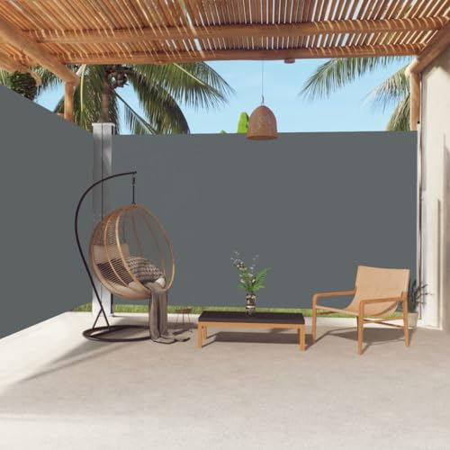 AUVYI Garten-Seitenmarkise aus Stoff (100% Polyester) mit PU-Beschichtung 220x600 cm Anthrazit Seitenmarkise Terrasse Seitenmarkisen Zum Ausziehen Windschutz Fuer Balkon Sichtschutz für Terasse