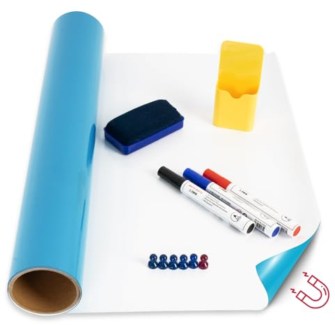 KARAT Whiteboard Folie - 100 x 150 cm - inkl. Marker, Magnete & Schwamm - magnetische, selbstklebende & abwischbare Tafelfolie, Magnetfolie, Whiteboardfolie