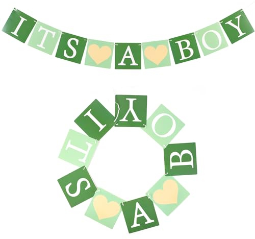 EASY JOY Gender Reveal Party Banner Babyparty Girlande Boy Babyshower Banner Salbeigrün Gender Reveal Party Taufe Dekoration (Boy)