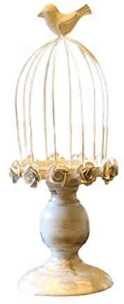 Vogelkäfig-Kerzenhalter, Kerzenständer, Ornament, weißer Vintage-Vogelkäfig, geschnitzter Kerzenhalter, Dekoration für Zuhause (weiß, 10,6 x 32 cm)