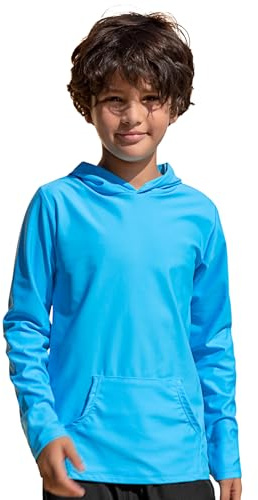TIZAX Camiseta Proteccion Solar Niño UPF 50+ Camiseta con Capucha Anti UV Traje de Baño Manga Larga con Bolsillo Rashguard Secado Rapido para Natacion/Piscina/Playa para 4~14 años