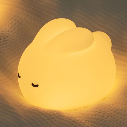 Kaninchen Nachtlicht für Kinder, Hasen Nachttischlampe Touch Dimmbar, LED Silikon Stilllicht Baby, Geschenk Mädchen Jungen Kawaii Kinderzimmer Deko