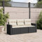 QJBSAVVA 3-TLG. Garten-Sofagarnitur, Gartenset Tisch Und Stühle Eckbankgruppe Lounge Sofa Tisch Balkon Geeignet für Garten Wenig Platz Balkon Außen mit Kissen Schwarz Poly Rattan