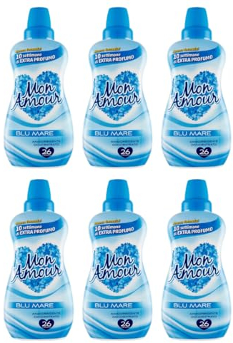 Paglieri Mon Amour Weichspüler Meerblau, 6x650 ml pro Flasche, 26 Wäsche, Meeresduft, Kuschelweich, Langanhaltender Duft