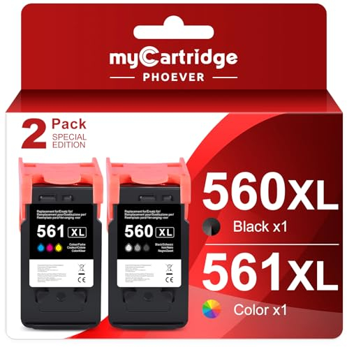 MYCARTRIDGE PHOEVER 560 561 Patronen XL PG-560XL CL-561XL Multipack Ersatz für Canon Druckerpatronen 560 560 PG 560 XL schwarz und CL 561 XL für TS5350 TS5351 TS5352 TS5353 TS7451 Drucker(2-Pack