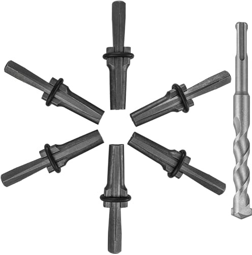 FLKQC 6pcs Rock Splitting Wedges and 1pcs Rotary Hammer Drill Bit | 5/8 Plug Wedges and Feather Shims, Stone Splitter Tools for Concretes, Granites, Boulders, Volcanic Rocks, Limestone Rocks