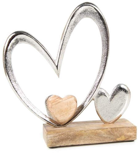 Logbuch-Verlag Herz zum Hinstellen aus Metall & Holz Deko Geschenk Silber für Hochzeit & Valentinstag 19 x 19 cm