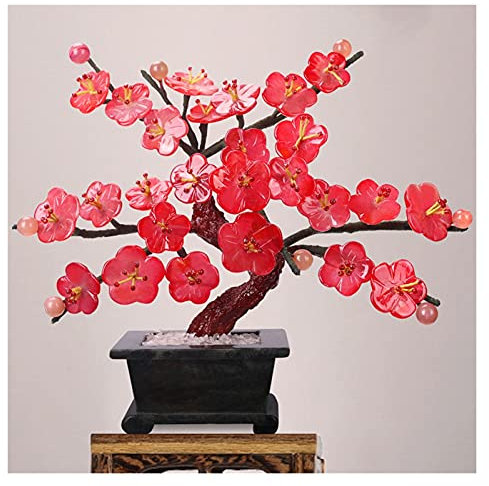 YQINQIN83B Künstliche Bonsai Feng Shui Jade Pflaumenbaum Jade Schnitzerei Kreative Glücksbaum Bonsai Stil Dekoration for Tischdekoration Home Office Store Künstliche Pflanze