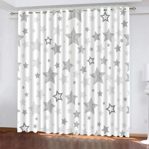 Generisch Graue und Weiße Sterne Verdunklungsvorhänge Kinderzimmer Mädchen Jungen,Gardinen Vorhang Blickdicht mit Ösen,Kinder Vorhang Verdunkelung 2Er Set Für Schlafzimmer Wohnzimmer,200X160Cm,A22