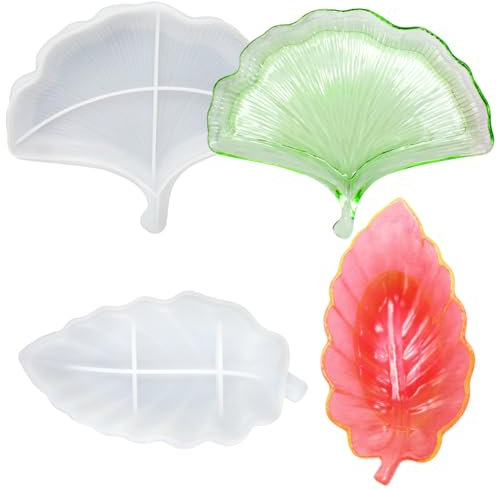 FineGood Lot de 2 moules en résine en forme de feuille pour plateau à bijoux en résine, bougeoirs, porte-savon, moules en résine pour loisirs créatifs, décoration d'intérieur