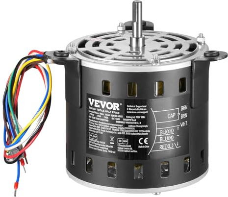 VEVOR Moteur Ventilateur Four, 1/5 CV, 1,45 A, 3 Vitesses 1100/900/700 tr/min, Diamètre d'Arbre 10 mm, Longueur d'Arbre 20 mm, ROT CCW à Partir de l'Extrémité de l'Arbre, Condensateur CBB60 8 μF/450 V
