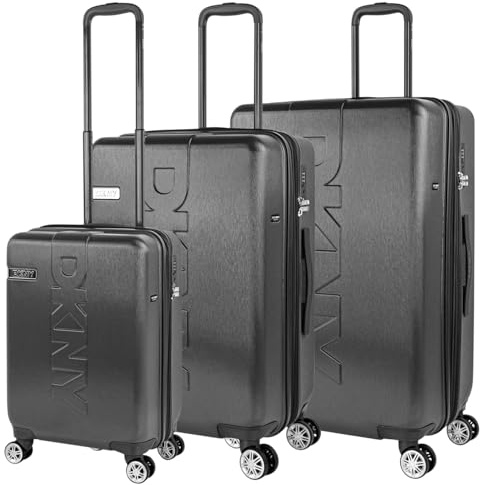 DKNY - Leicht Koffer Set Polycarbonat Reisekoffer Set für Flugreisen - Dauerhaft Hartschalenkoffer Set - Kofferset Hartschale mit TSA Kombinationsschloss, Schwarz