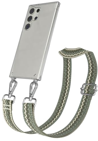 EAZY CASE Handykette - Verstellbares Taschenband kompatibel mit Galaxy S24 Ultra, Schulterriemen, Handykordel mit Silikon Hülle, Umhängetasche, Grün Beige Silber