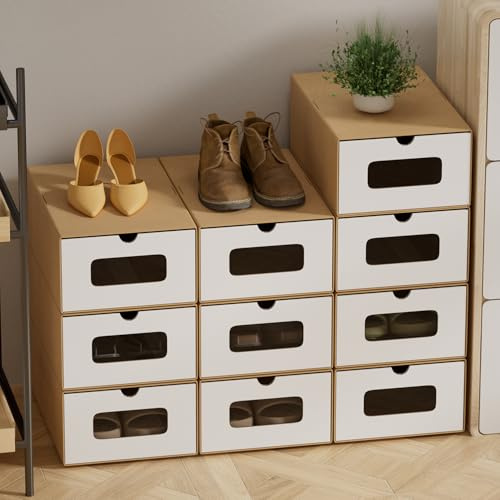 Peviasot 35×23×13 cm 20x Schuhaufbewahrung Reinweiß mit Sichtfenster – Faltbare Schuhbox aus Kraftpapier, Stapelbar, Schuhkarton Schublade Aufbewahrungsbox Pappe für bis Größe 45