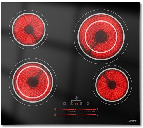 Disaenvir Plaque Vitrocéramique 4 Feux 6600W | Plaque de Cuisson 4 Feux Encastrable 60CM, 9 Niveaux de Puissance, Minuterie, Sécurité Enfants, 220V