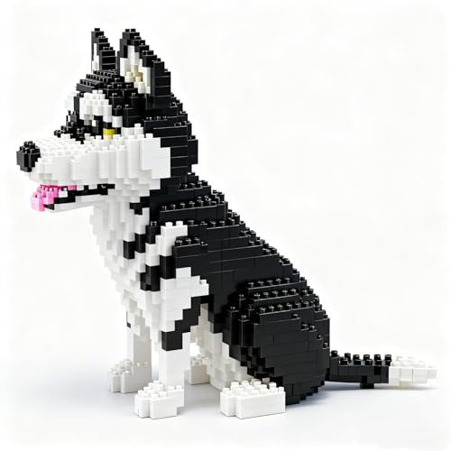 PlayExquizen Mini-Husky-Baustein-Set, 1900+ Teile 3D Husky Hund Tier Baustein Modell, Miniatur Tier Klemmbausteine Ziegeln, Büro Heim Dekoration, Geschenke für Erwachsene und Jugendliche