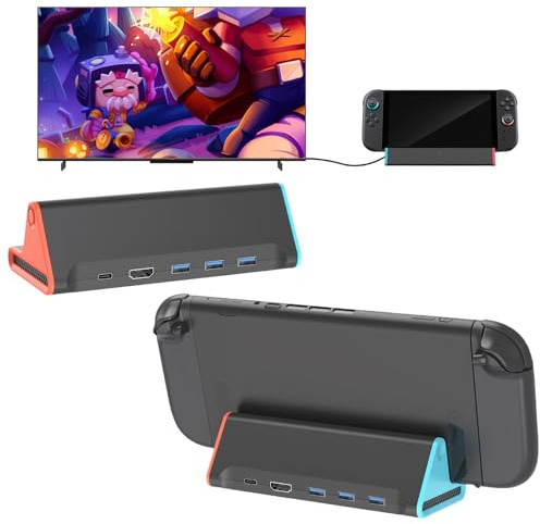 AriKroii Switch 2 Dock, Docking Station for Nintendo Switch 2, Portable TV Dock Compatible with 4K HDMI/3 x USB 3.0/PD 100W Port, Charging Station Stand Replacement for Official (Not LAN Port)
