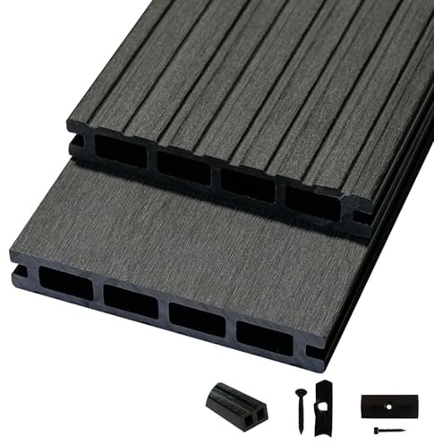Woodstore24 Terrassendielen WPC Diele Komplettset WoodoRhodos (20 x 120 mm, Länge: 2,4 m) Grau (Grau, 9 m²)