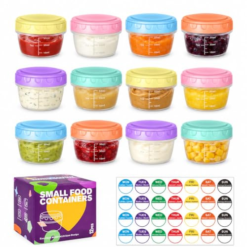12 Stück kleine Gefrierdosen 80ml mit Deckel Plastik, Auslaufsichere Vorratsdosen, BPA-frei Mini Frischhaltedosen, Kleine Dosen zum Einfrieren, Gefrierbehälter für Snacks, Saucen, Babynahrung