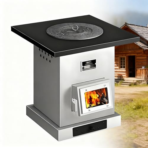 GESAIDES Tragbarer, Energiesparender Holzvergasungs-Heizofen, Rauchfreier Kochherd für Drinnen und Draußen, Multifunktionsherd, mit Kamin, Verbrühungsschutzgitter