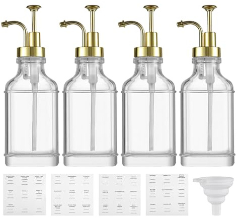 Renchey Dispensador De Sirope Para Cafetería - Recipiente De Vidrio Transparente Para Sirope,Botella Transparente Con Etiquetas Para Salsa Ketchup Jabón Líquido | para Kétchup Jabón de Manos Cocina