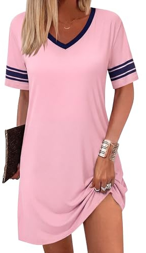 Bresdk Women's Nightdresses Short Sleeve Nightshirt Soft Sleepwear V-Neck | Casual loungewear, relaxed home comfort for bedtime and quiet mornings, easy everyday fit with inclusive sizing, S-3XL