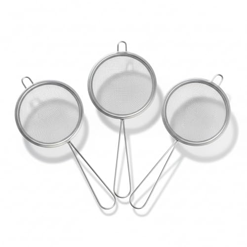 3 Pcs Tea Strainers for Loose Tea, Small Sieves and Fine Mesh Strainers | Non Slip Handle Tea Strainers, for Loose, Tea, Cocktail, Juice, Flour, Spices, Stainless Steel