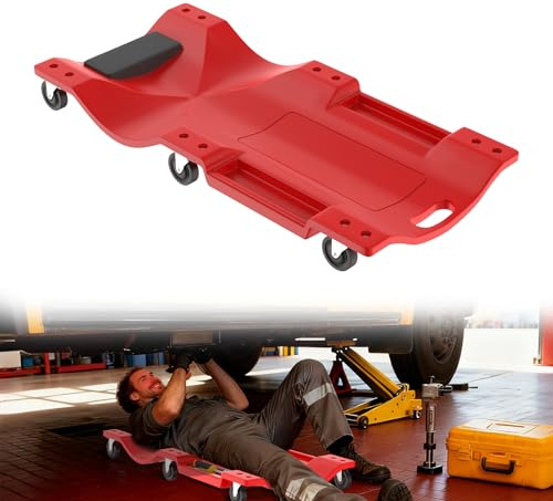 YRHome 2 in 1 KFZ Montageliege 92x43x11,5cm Rollbrett Werkstatt Werkstattliege bis 150KG Montagerollbrett mit 6 beweglichen Rollen, Werkzeugfächern und Abnehmbarer Kopfstütze Werkstattrollbrett
