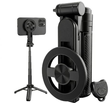 AURIVEE® Magnetischer Selfie Stick 4-in-1 mit Stativ – N52 Starkmagnet, 360° Rotation, Bluetooth Fernbedienung, Teleskopstange, Tragbares Reisezubehör für iPhone & Android