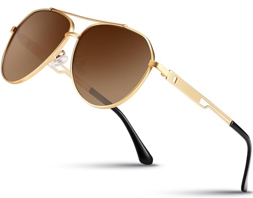 Wrimen Sonnenbrille-Herren-Damen-Polarisiert-Metallrahmen-Unisex-UV400-Schutz-Klassische Ultraleichte für Fahren,Angeln,Laufen & Outdoor(Gold Rahmen Braun)