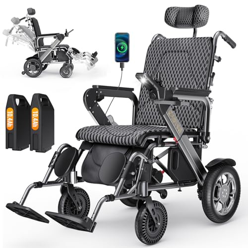 Easwe G10 Silla de ruedas eléctrica plegable y reclinable para adultos, batería doble 45Km de autonomía, motor sin escobillas de 500W silla de ruedas eléctrica, ayuda a la movilidad para ancianos