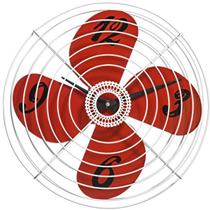 Premier Housewares Retro Fan Wall Clock, Red