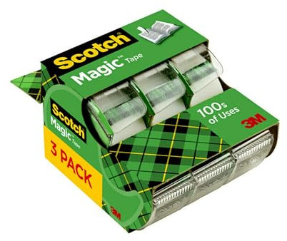 Scotch Magic Tape, 3 Dispensered Rolls, Numerous Applications, Invisible, Clear Tape Engineered for Repairing, 3/4 x 300 Inches