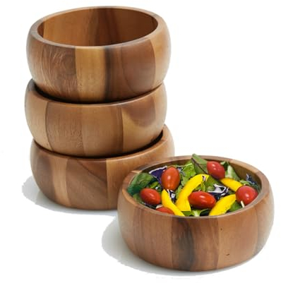 Woodard & Charles Salatschüsseln, Akazienholz, groß, 16,5 x 6,4 cm, 4 Stück