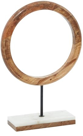 Deco 79 Geometrische dekorative Skulptur aus Mangoholz, Kreis, Heimdekoration, Statue mit Marmorständer, Akzentfigur, 27,9 x 10,2 x 43,2 cm, Braun