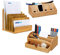 Relaxdays 3 TLG. Schreibtisch Set, Bambus, Aufbewahrungsbox für Stifte, Dokumentenhalter, Schreibtisch-Organizer mit Handyhalter