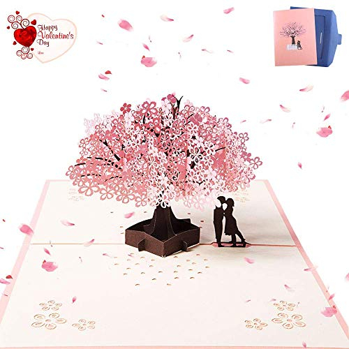 3D Hochzeitskarte,Pop Up Grußkarte für Hochzeit Valentinstag Hochzeitstag Geburtstag Jubiläum Weihnachten Romantische Sakura 20 * 15 cm