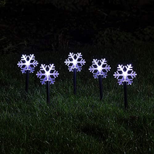 Lights4fun - 5 Paletti da Giardino Luminosi a Pile a Fiocchi di Neve con LED Bianco Freddo