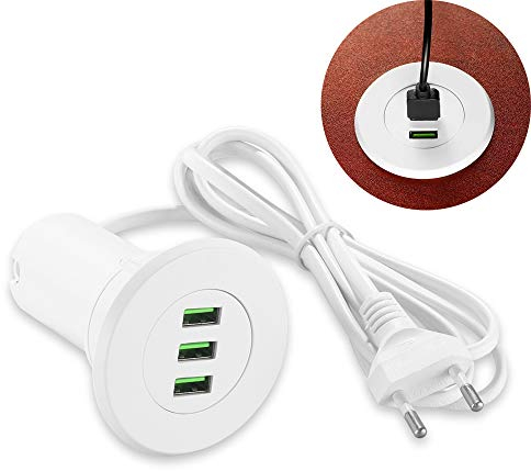 USB Einbaubuchse Kabeldurchführung Desk Fit, 3 Port USB Tisch Hub Desktop Power Tülle 3.1A USB Ladegerät Tisch Kabeldurchführung für die Tischmontage mit 1,4 m Kabel für die meisten Telefone