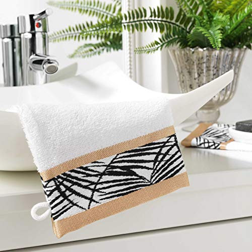 Douceur d'Intérieur, 2 Gants de Toilette (15 x 21 cm) Orbella Blanc, Eponge Jacquard
