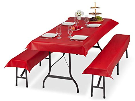 Relaxdays Bierzeltgarnitur Auflage, 3er Set, Biertisch Tischdecke 250x100cm, 2 Bierbankauflagen, abwaschbar, Farbwahl