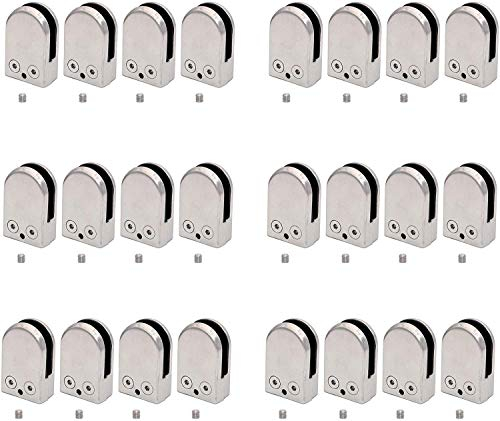 uyoyous 24 mollette in vetro da 6 – 8 mm, in acciaio inox, clip in vetro regolabili, supporto posteriore piatto, supporto per graffette per balaustra, scale, corrimano, finestra, argento