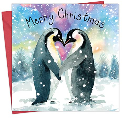 Twizler Frohe Weihnachtskarte mit niedlichen Pinguinen - Merry Christmas - Weihnachtskarte für alle Anlässe